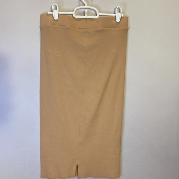 NSF Ribbed Knit Pencil Skirt Beige Small Back Slit Elastic Waistband - Picture 2 of 7